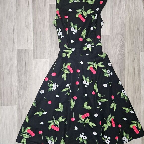 Owin Womens Black Cherry Print Dress Fit And Flare Small - Picture 2 of 7